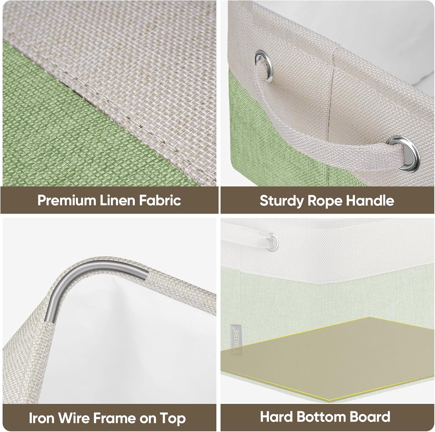 BALEINE 3 Pack Fabric Storage Bins for Shelves, Linen Storage Baskets for Organizing, Decorative