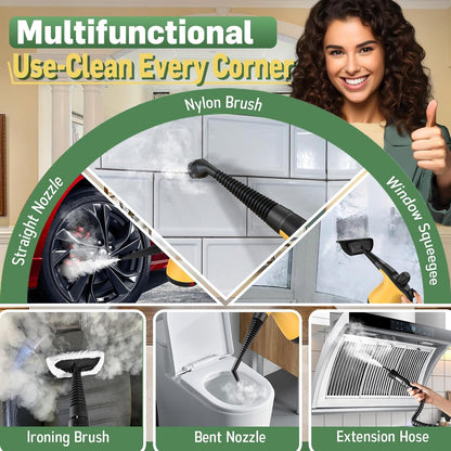Multi-Surface Portable Steam Cleaner with 11Pcs Accessories, Chemical-Free Pressurized Steamer for