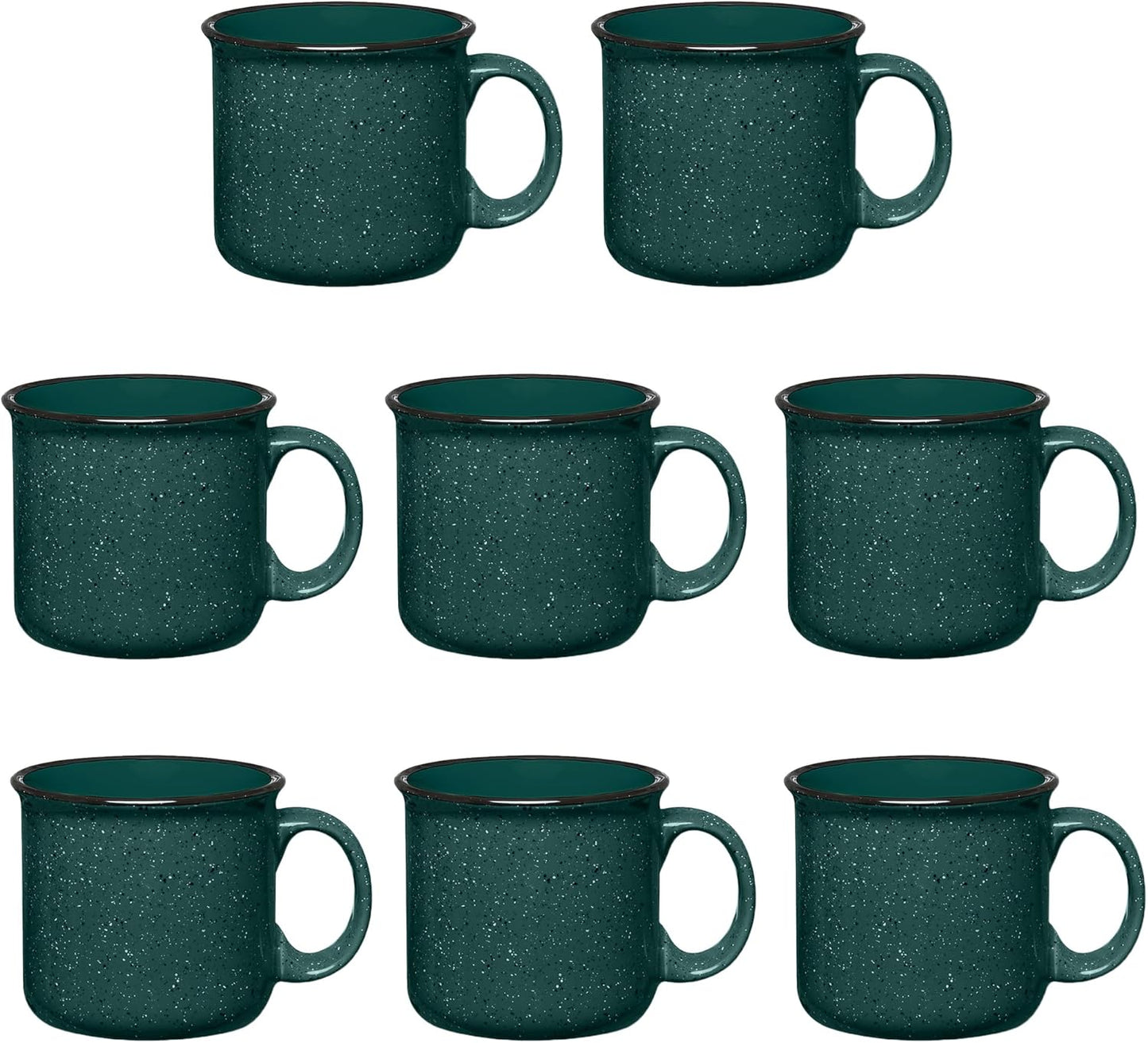 Set of 8 Ceramic Campfire Mugs – 15 Oz, Green – Coffee & Tea Cups for Home, Work, Travel, Camping