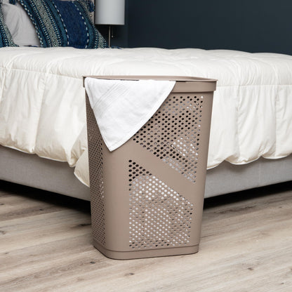 Mind Reader 60L Slim Laundry Hamper, Clothes Basket, Lid, Ventilated, Plastic, Set of 2, Tan