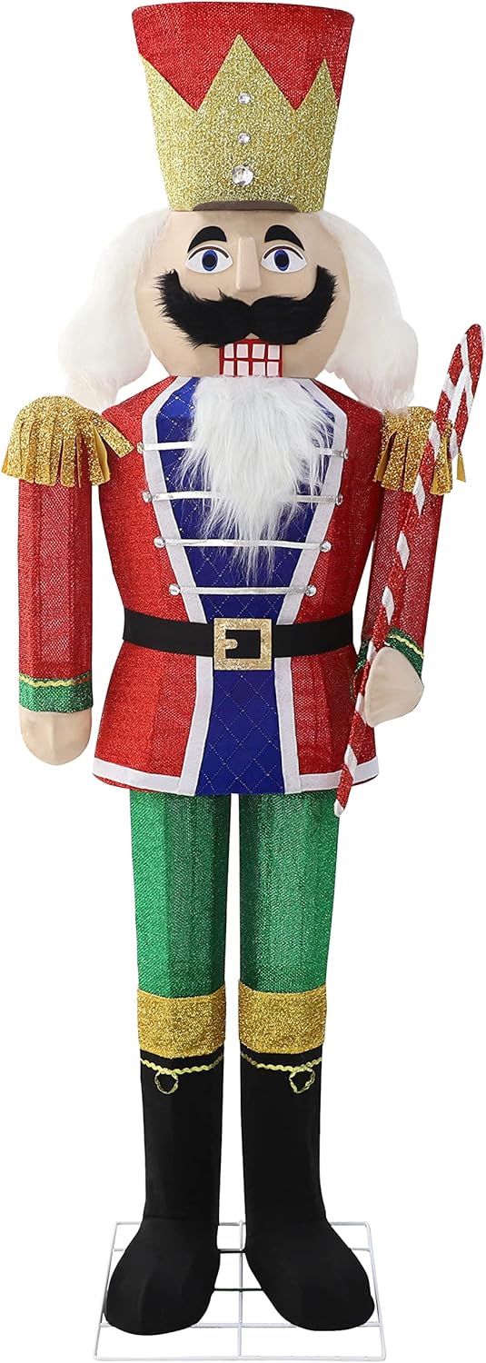 5FT Lighted Nutcracker with Candy Cane for Christmas Decoration, 3D Pre-Lit Iridescent Soldier Xmas