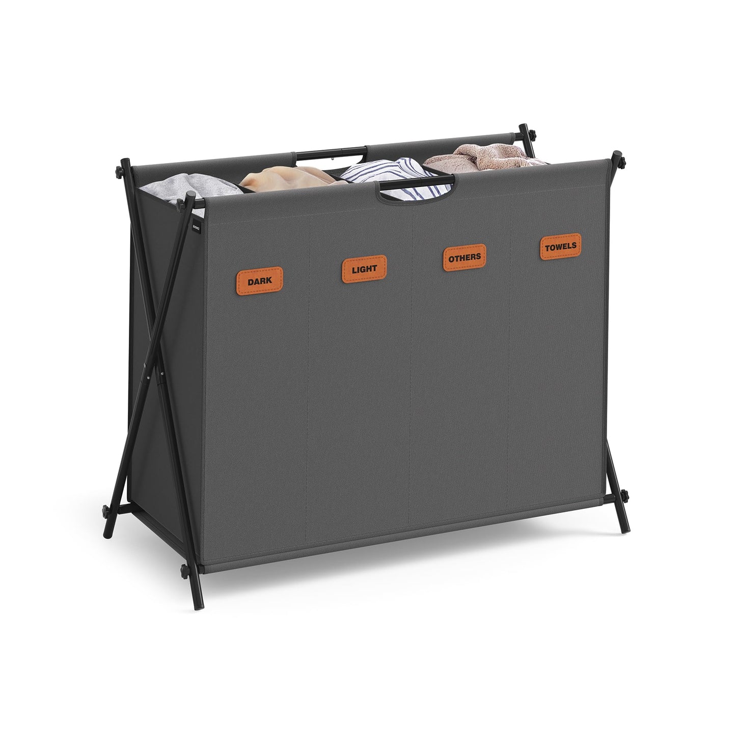 SONGMICS Laundry Hamper, Laundry Basket, 40.9 Gal. Laundry Sorter 4 Sections, Collapsible X-Frame