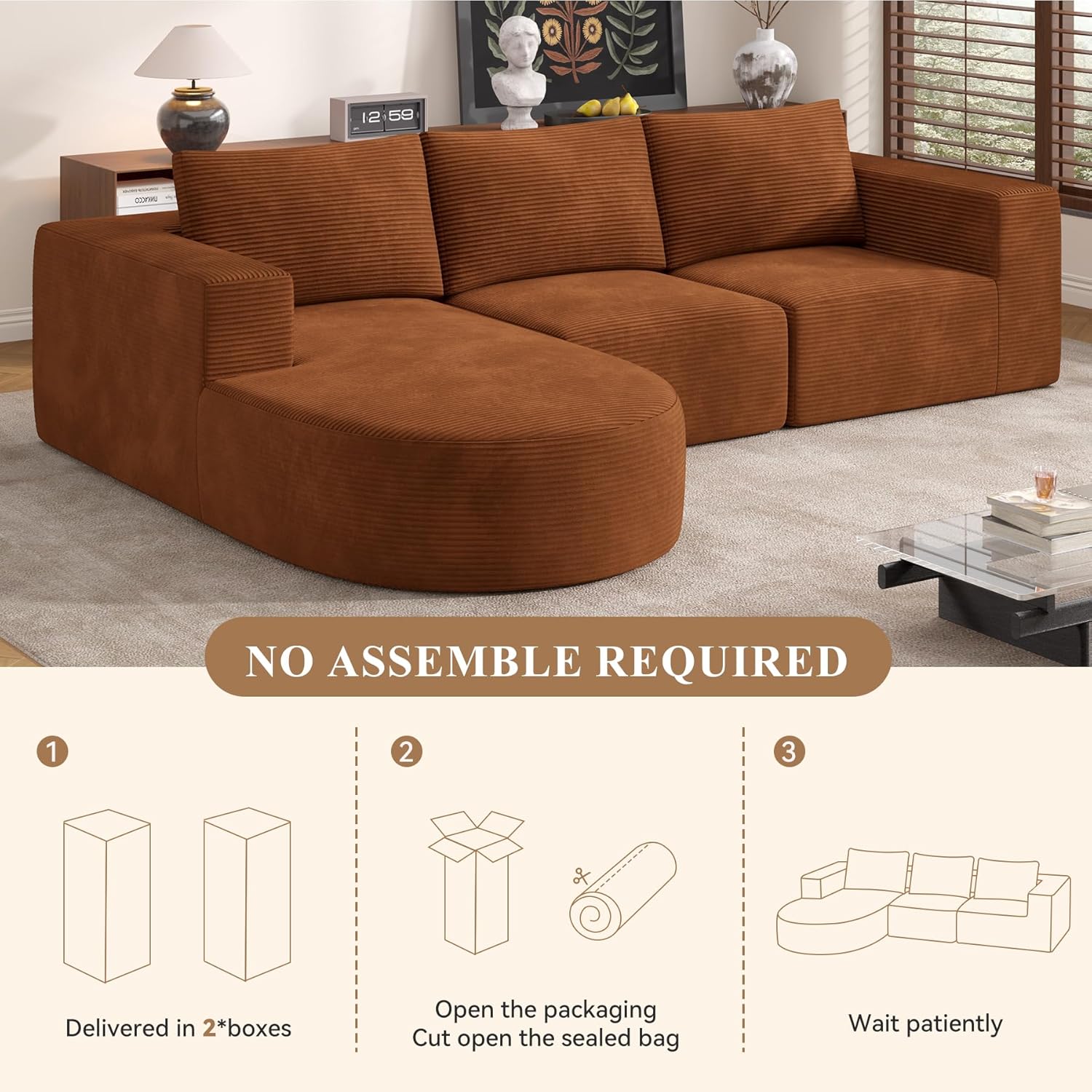 Modular Sectional Sofa with L-Shape Chaise,Cloud Sectional Modern Sleeper Couch with Deep
