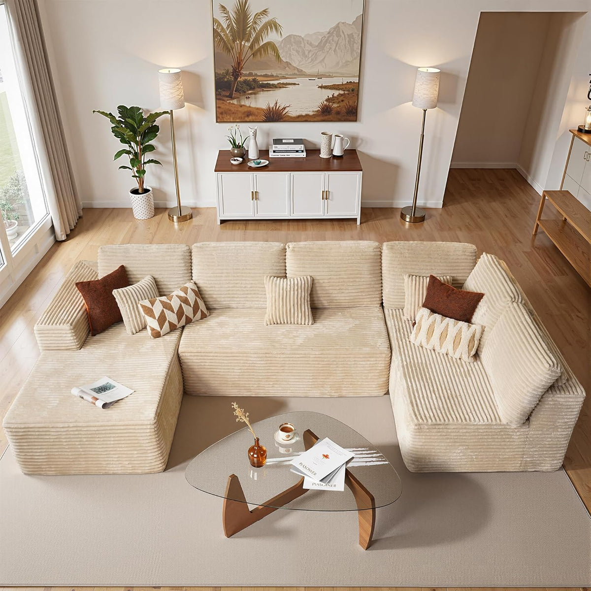 Cloud Sectional Couches for Living Room,U Shaped Modular Sofas No Assembly,133x68 Inches Plush