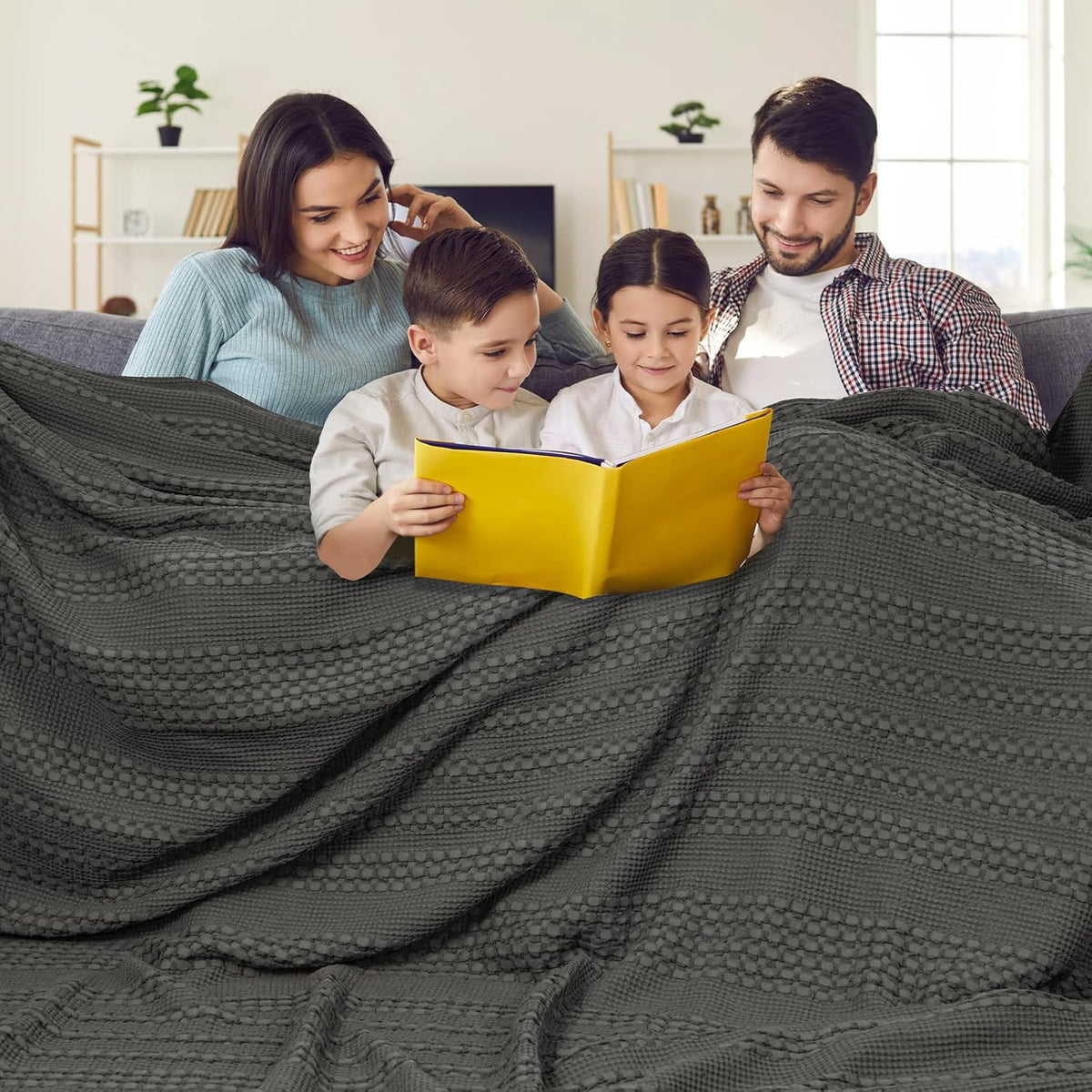 PHF 100% Cotton Waffle Blanket Oversized King 120"x120", Lightweight Breathable Extra Large 10'x10'