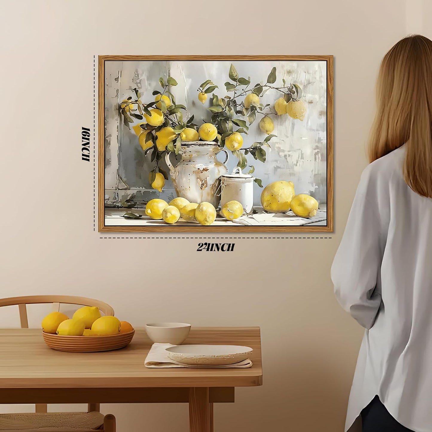 Framed Lemon Kitchen Wall Decor for Dining Room - Vintage Mustard French's Yellow Lemon Kitchen