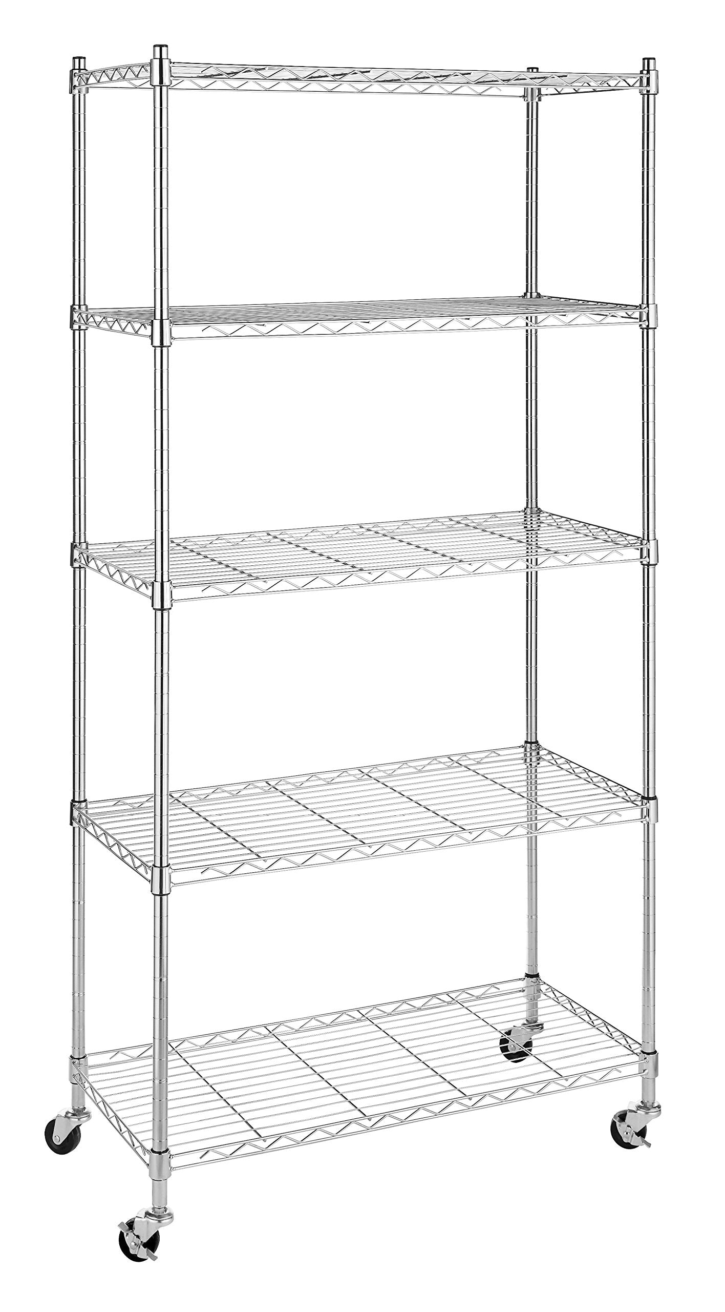 Whitmor 5 Tier Shelving Unit, Adjustable Storage Shelves with Wheels, 400 lbs Capacity per Shelf