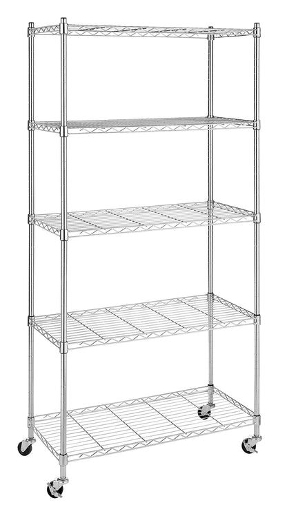 Whitmor 5 Tier Shelving Unit, Adjustable Storage Shelves with Wheels, 400 lbs Capacity per Shelf