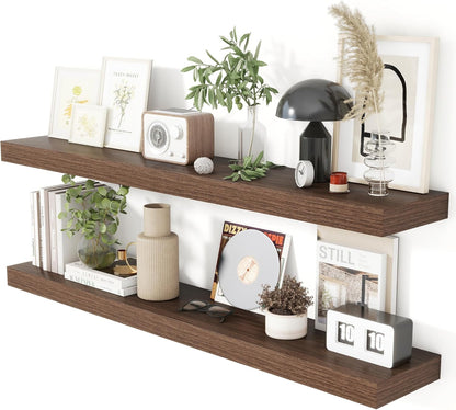 Heimlove 48 Inch Floating Shelves for Wall 8 Inch Deep Walnut Shelves Set of 2,Wall Mounted Rustic