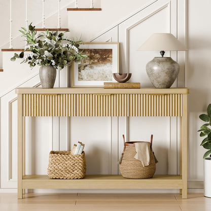 Lulive 51" Fluted Console Table for Entryway, Entryway Table with 3 Wooden Drawers, Farmhouse