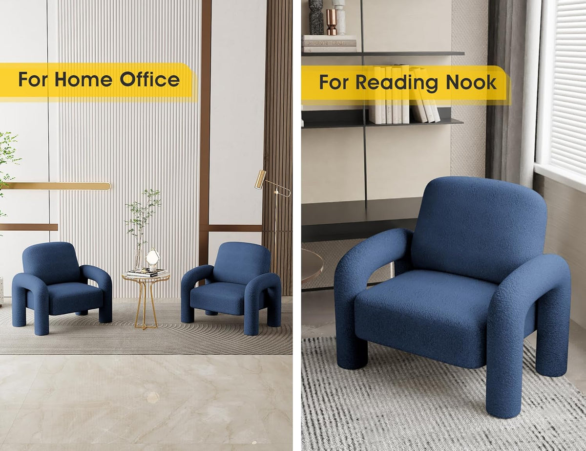 Modern Sherpa Accent Chair, Teddy Upholstered Arm Single Sofa, Cozy Fluffy Reading Chair for Living