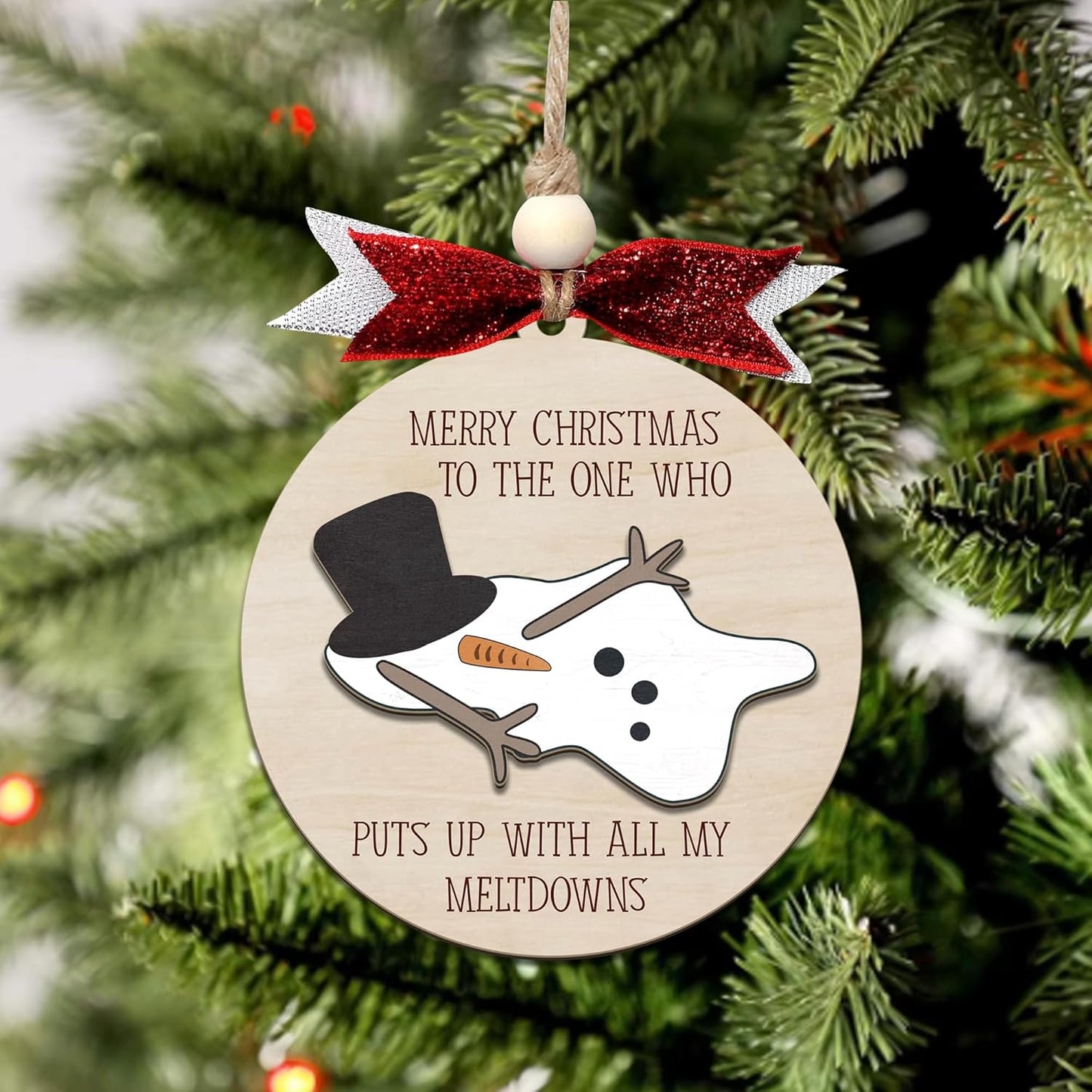 Funny Christmas Ornament – Snowman Meltdown Quote Wooden Round Tree Decoration, Hilarious Gift for