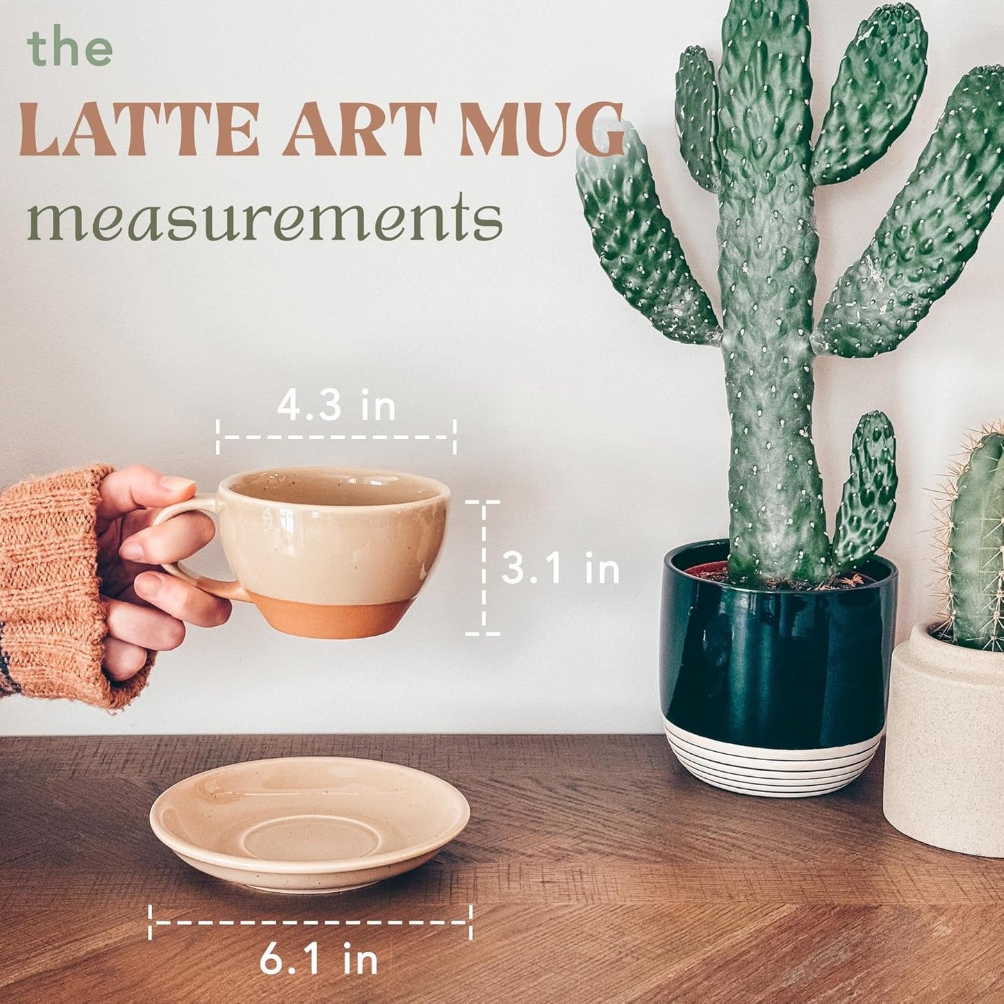 Mora Ceramic Latte Art Mug With Saucer - 10.5 oz, Round Bottom For Perfect Pours - Cafe Cups for