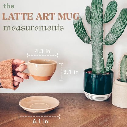 Mora Ceramic Latte Art Mug With Saucer - 10.5 oz, Round Bottom For Perfect Pours - Cafe Cups for