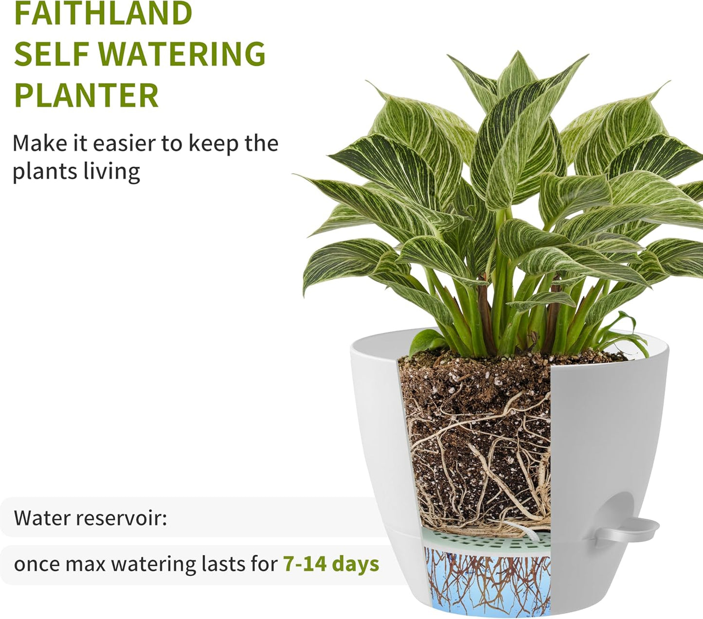 FaithLand 3-Pack Large Planter Pots, 12 10 9 Inch Self Watering Flower Pots for Indoor Outdoor