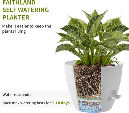FaithLand 3-Pack Planter Pots, 10 9 8 Inch Self Watering Flower Pots for Indoor Outdoor Garden