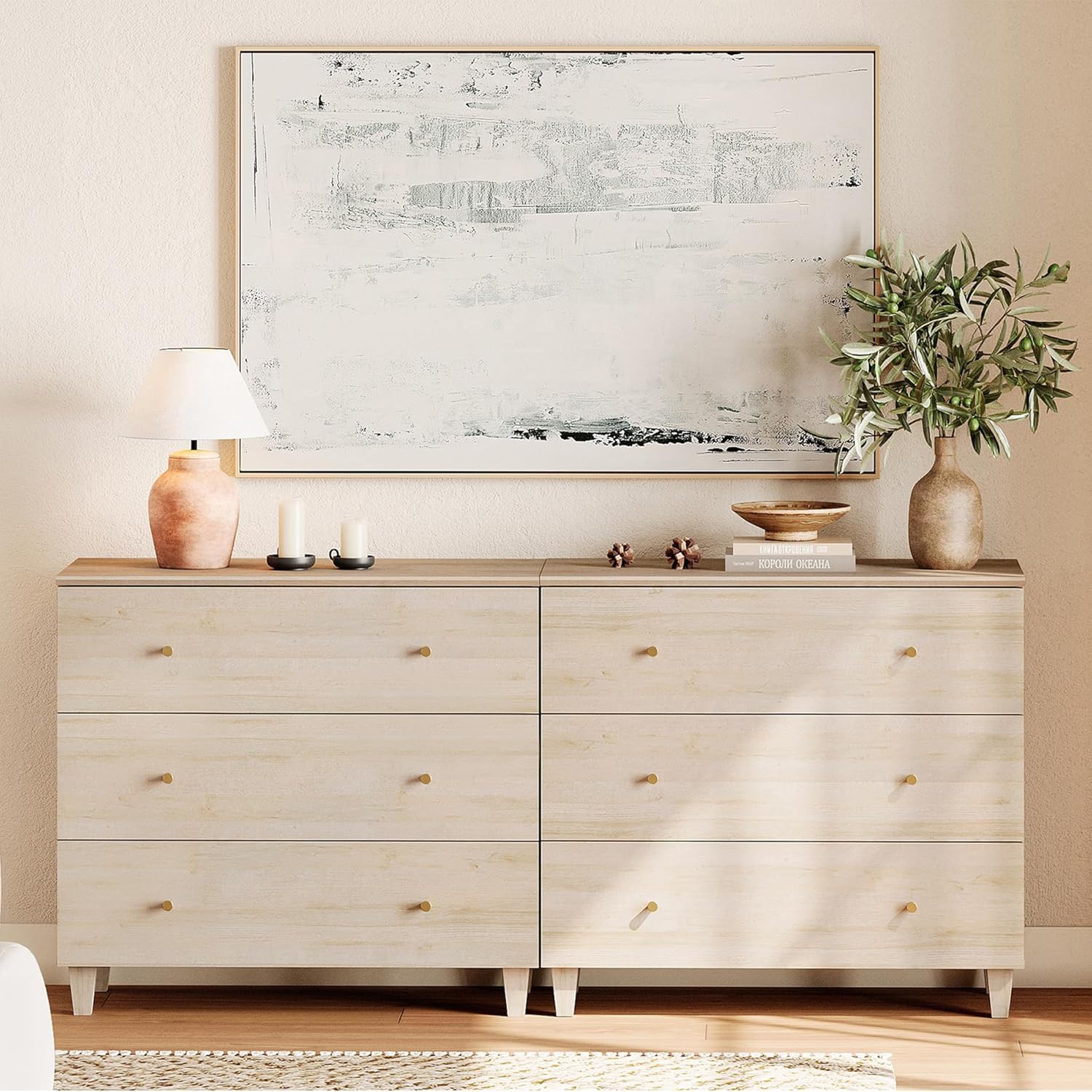 WAMPAT Dresser with 6 Drawers, Bedroom 70.8" Wide Wood Chest of Drawers, Modern Closet Storage