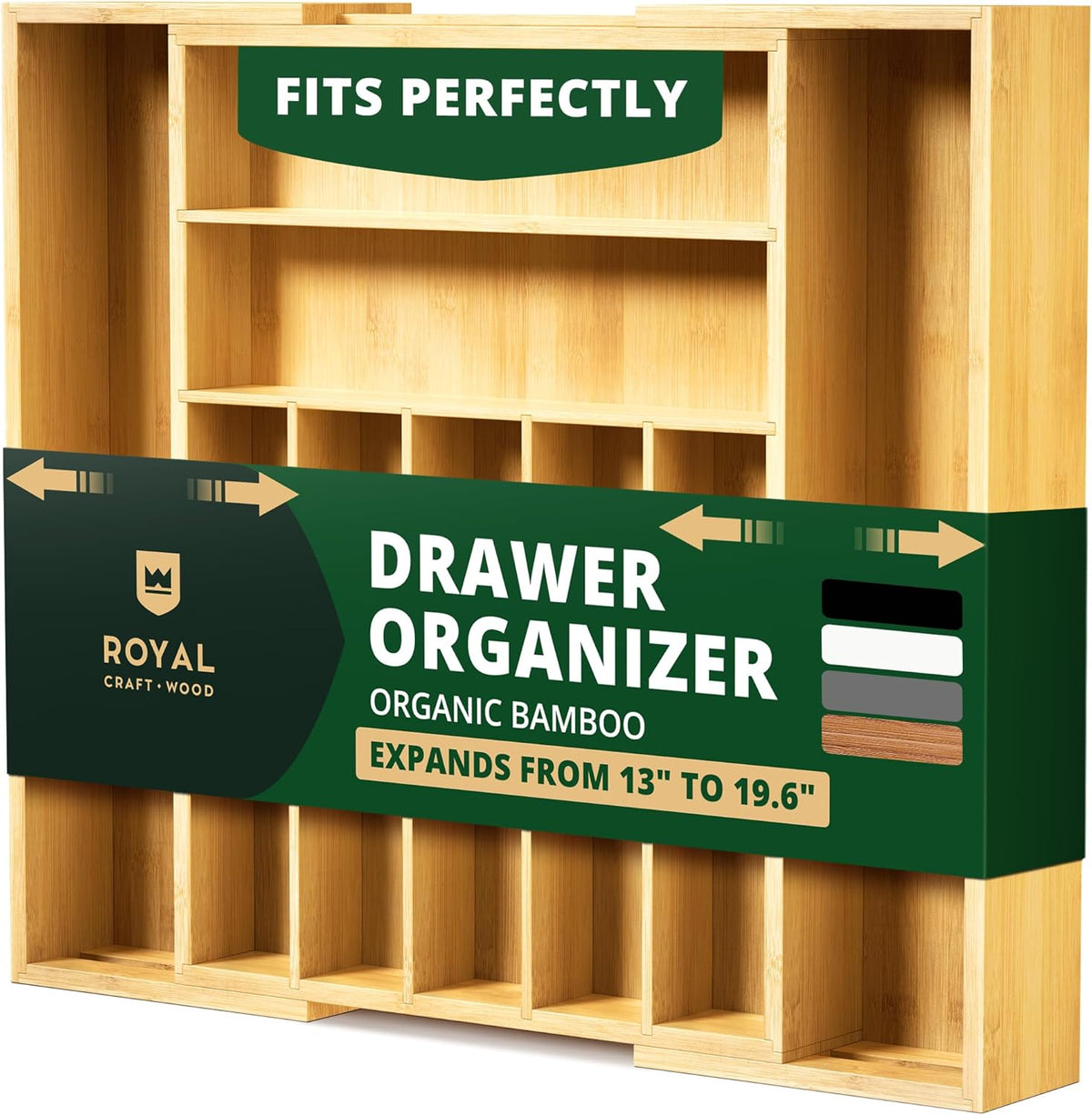 ROYAL CRAFT WOOD Luxury Bamboo Kitchen Drawer Organizer - Silverware Organizer, Utensil Holder &