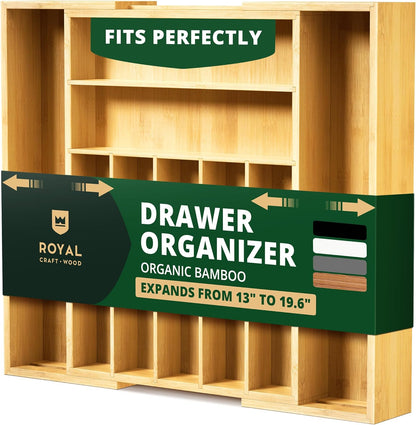 ROYAL CRAFT WOOD Luxury Bamboo Kitchen Drawer Organizer - Silverware Organizer, Utensil Holder &