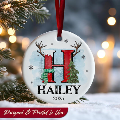 Personalized Christmas Ornaments 2025 - Custom Ceramic Initial & Name Tree Decor - Monogrammed