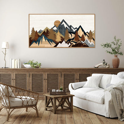 SIGNINART Large Mountain Framed Canvas Wall Art, Boho Sunrise Wilderness Wall Decor, Vintage Forest