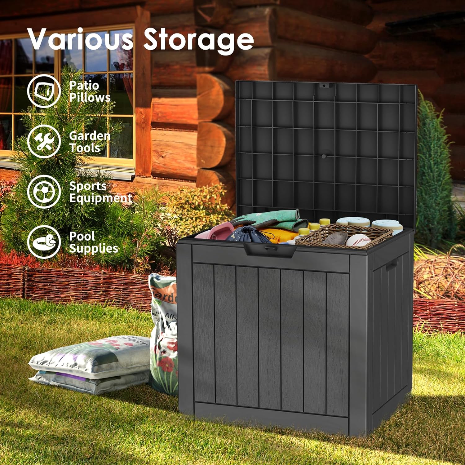 DRATO Deck Boxes, 31 Gallon Outdoor Storage Box for Patio Cushion, Sports Equipment, Garden Tools