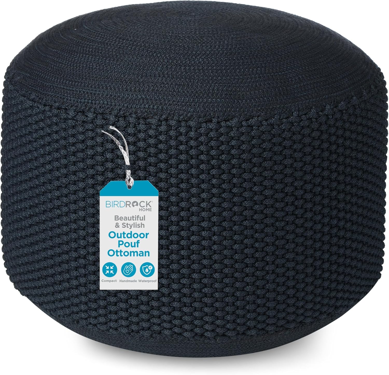 BIRDROCK HOME Outdoor Pouf Ottoman | Hand Woven Waterproof Foot Stool with Bead Bag Filling | Boho