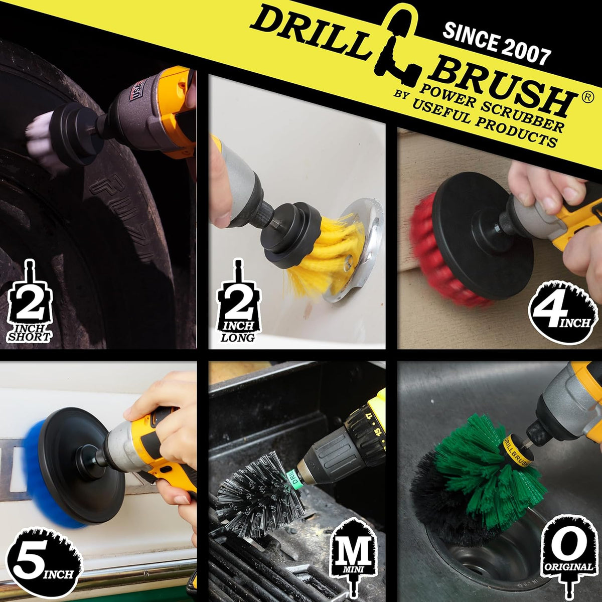Variety Multi-Pack Drill Brush Attachments for Cleaning Car, Truck, Carpet, Boat, Bathroom