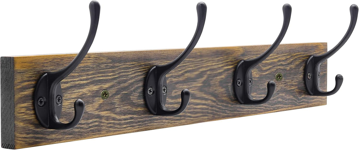 IBosins Wall Mounted Coat Rack, Entryway Hanging , Metal Wood Rack with 4 Black Literary Rustic