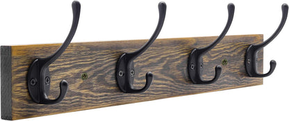 IBosins Wall Mounted Coat Rack, Entryway Hanging , Metal Wood Rack with 4 Black Literary Rustic