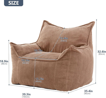Giant Bean Bag Chair Sofa for Adults Teens, Comfy Corduroy Large Bean Bag Chairs with Armrests for