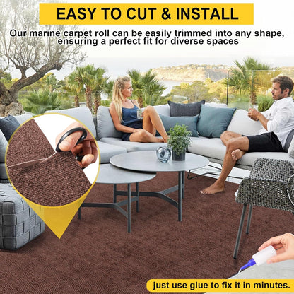 Marine Carpet, 6 FT x 14 FT Brown Indoor/Outdoor Area Rug, 0.2" Thick, Water-Resistant, Non-Slip