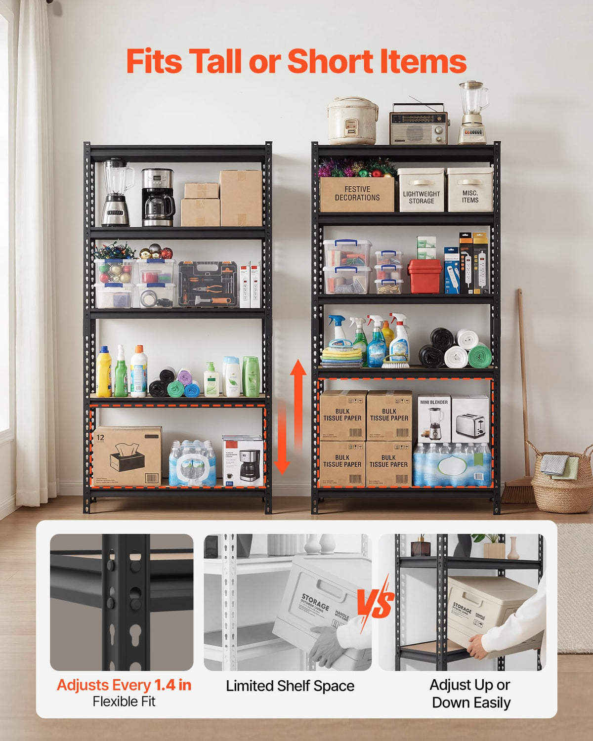 VEVOR Storage Shelves, 5-Tier Adjustable, 3000 lbs Capacity, Heavy Duty Garage Storage Shelving