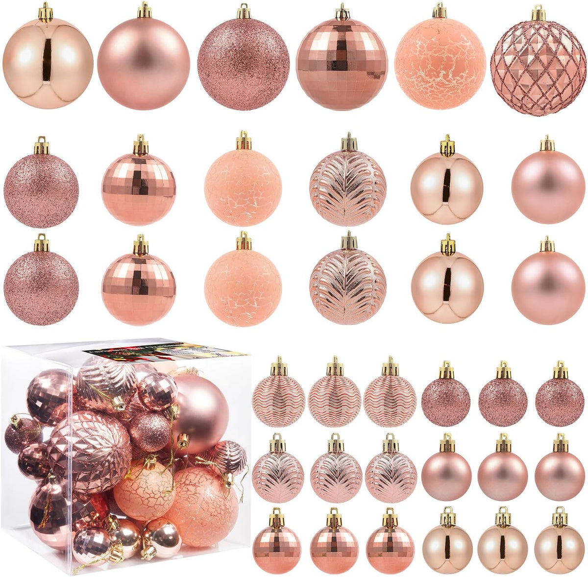 LANGXUN 36pcs Rose Gold Christmas Tree Decorations Balls, Bolas De Navidad, 2025 Christmas Decor