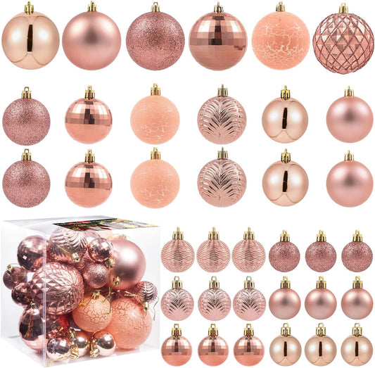 LANGXUN 36pcs Rose Gold Christmas Tree Decorations Balls, Bolas De Navidad, 2025 Christmas Decor
