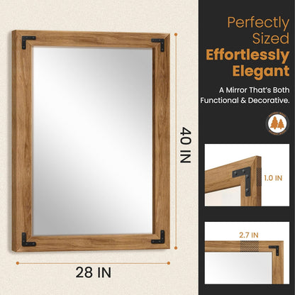 Full Length Mirror with Wooden Frame, 40"X28" Solid Wood Standing Floor Mirror for Farmhouse