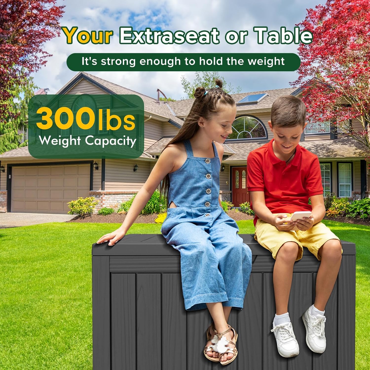 45 Gallon Resin Deck Box, Waterproof Outdoor Storage Bin for Patio, Poolside, and Garden, Lockable