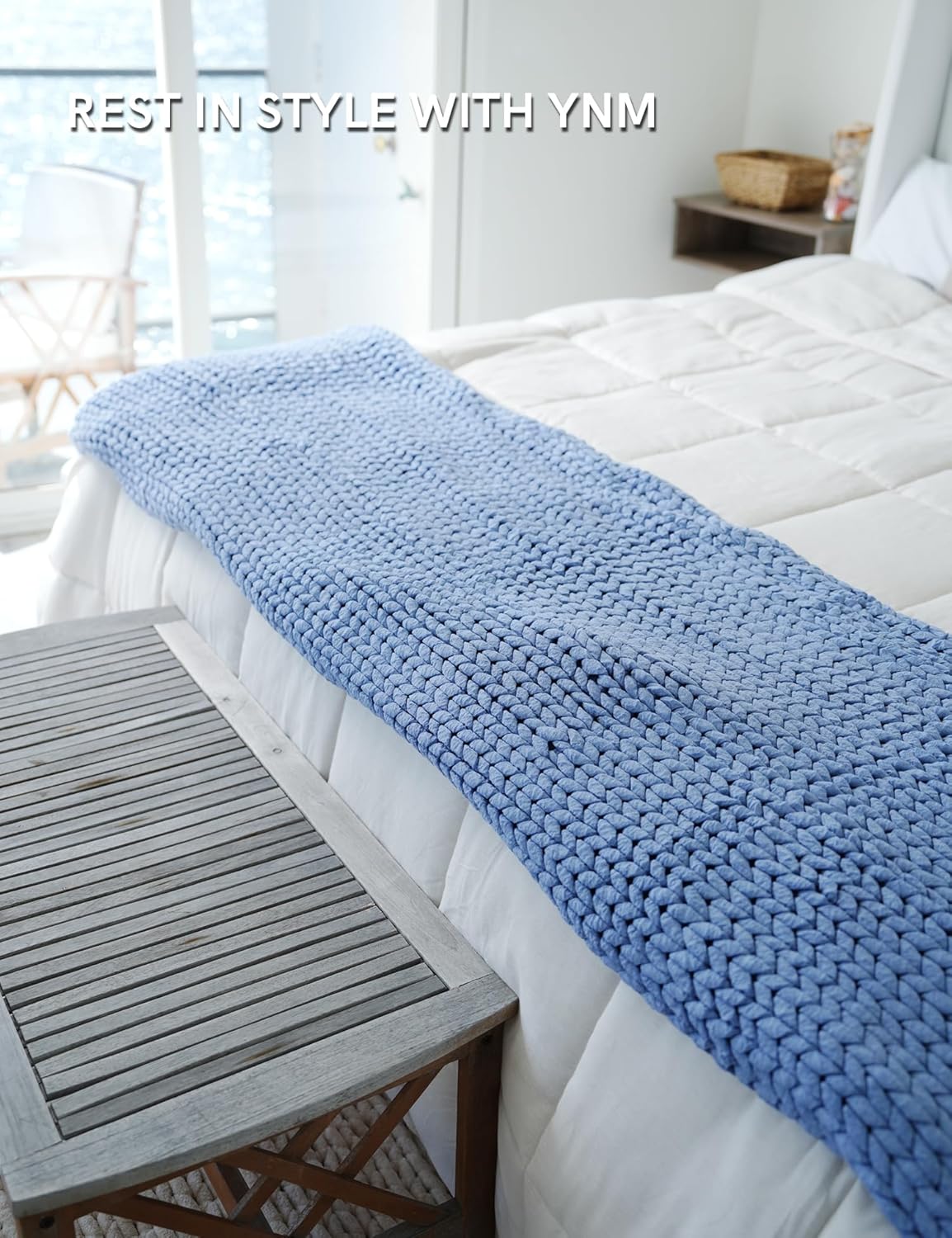 YnM Chunky Throw Blanket, Medium-Weight, Hand Knitted, Skin Friendly, Ventilated and Breathable