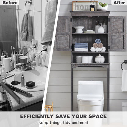 Over The Toilet Storage Cabinet, Farmhouse Bathroom Cabinet with Adjustable Shelf & Barn Door, 67"