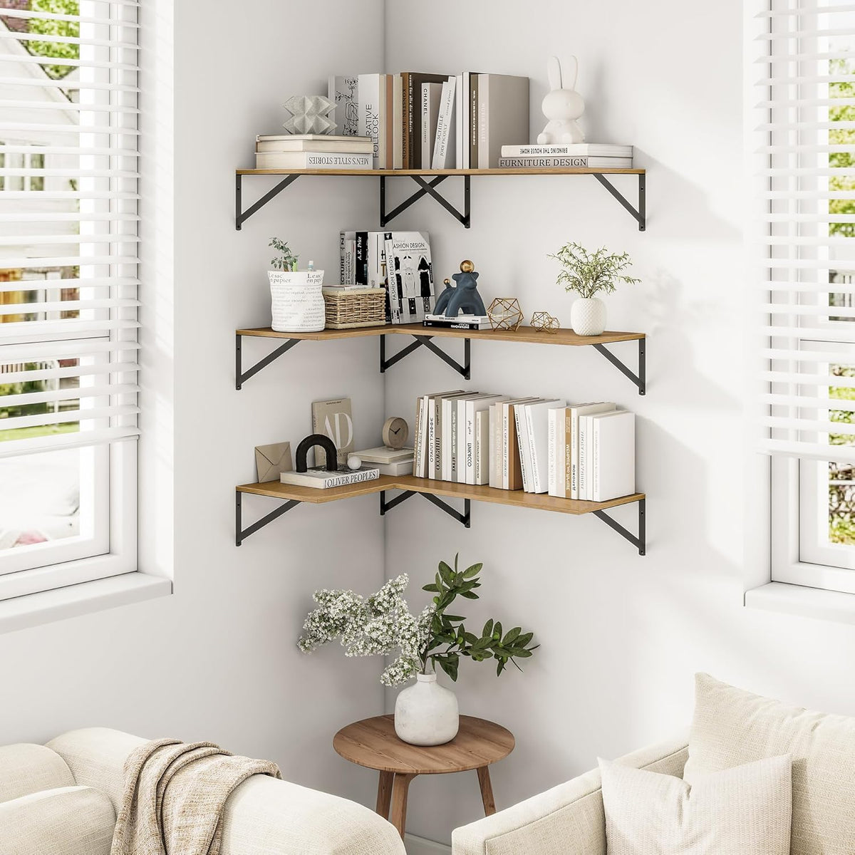 Heimlove Deep Floating Shelves for Wall, 12 Inch Deep Floating Shelves Set of 3, 16W x 12D Wood