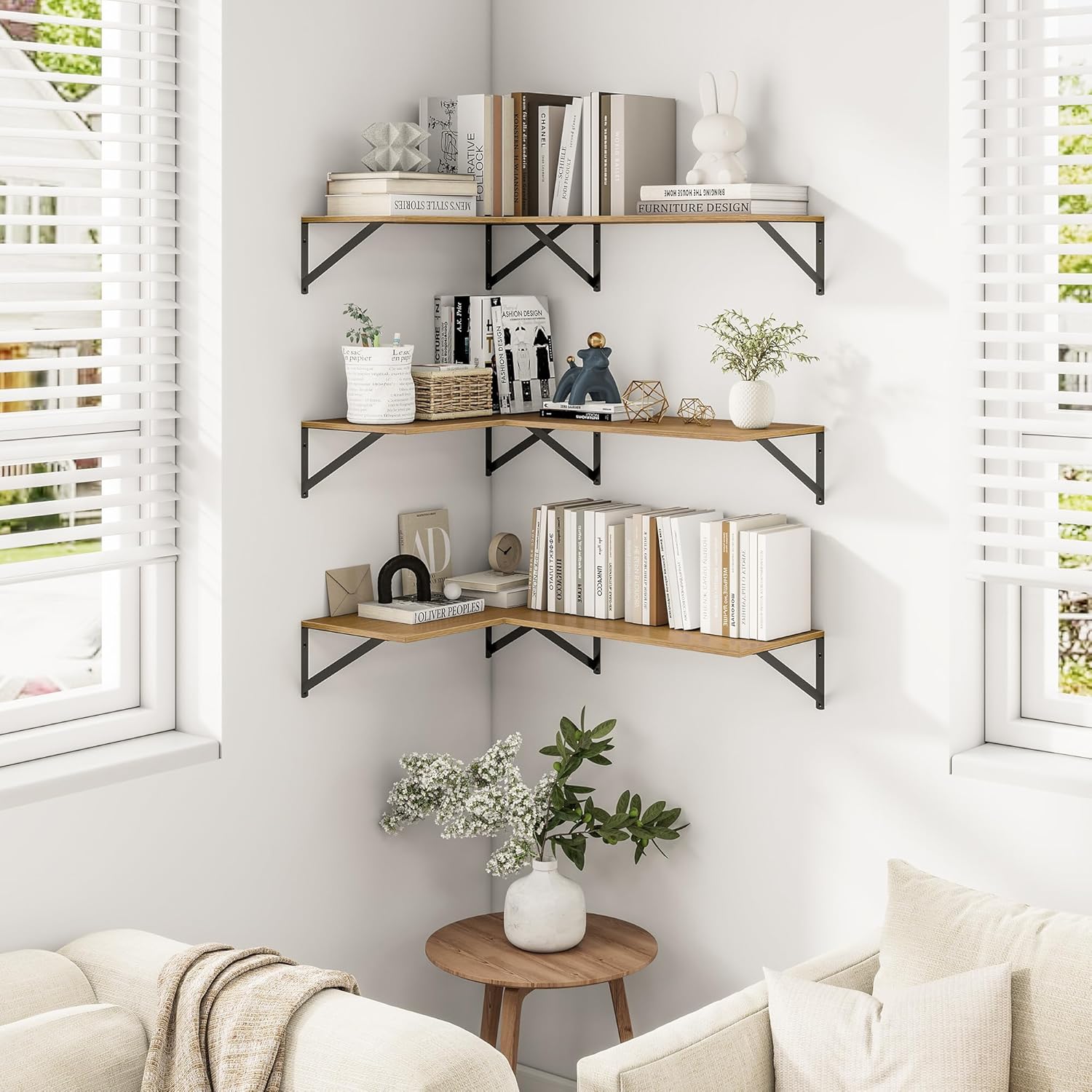 Heimlove 24" W x 12" D Wall Shelves for Books, 12 Inch Deep Floating Shelves Set of 3, Wide