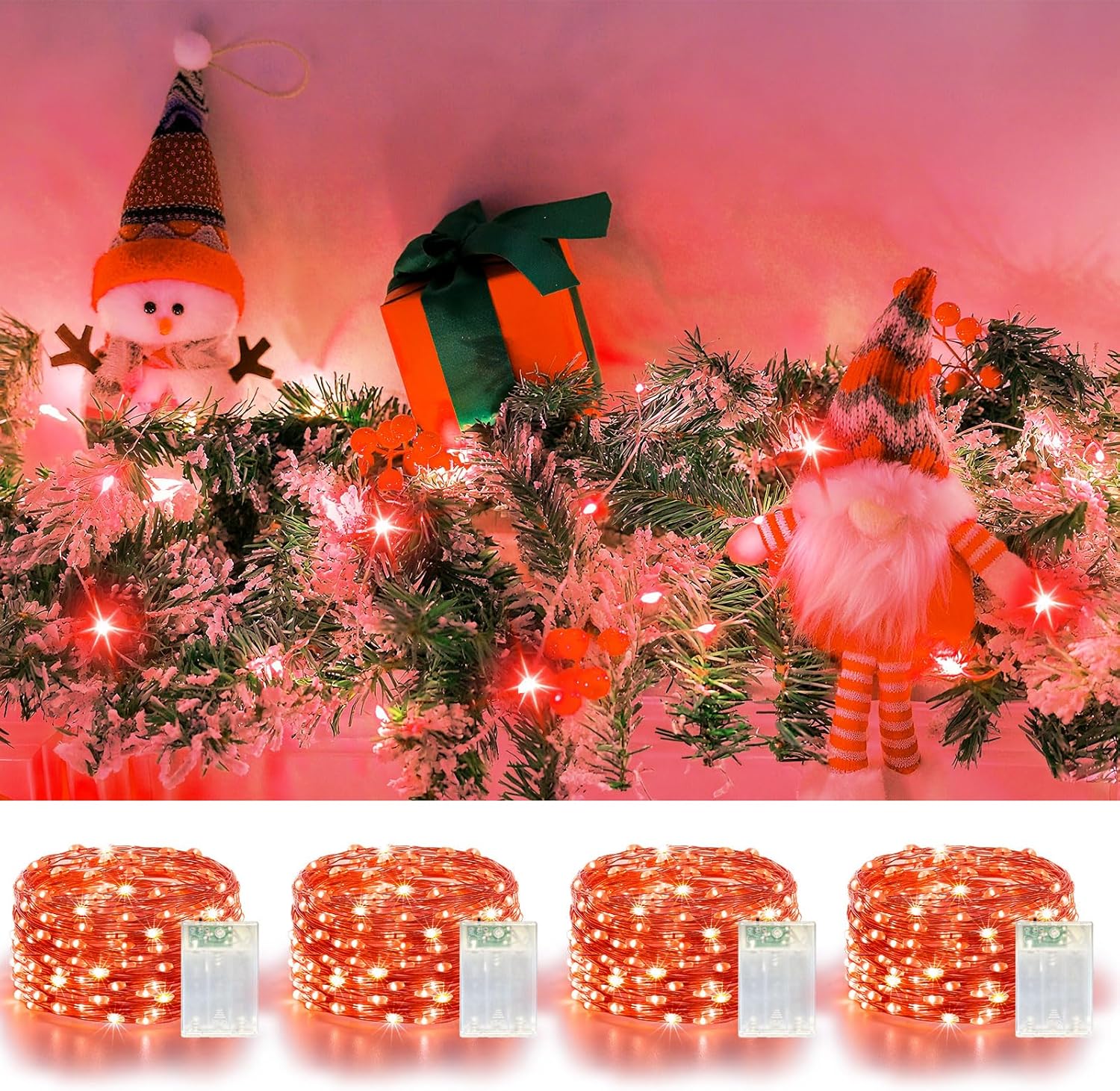 4 Pack 60LED Christmas Fairy Lights Battery Operated - 20FT Twinkle Lights with 2 Lighting Modes