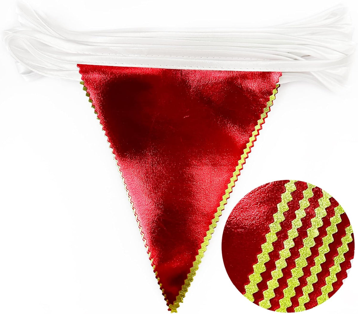 Red and Green Metallic Fabric Triangle Pennant Banner Flag Bunting Garland for Merry Grinchmas