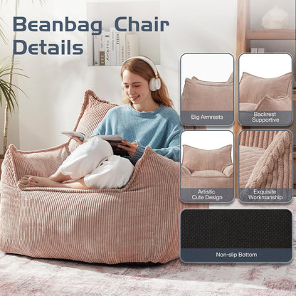 Giant Bean Bag Chair Sofa for Adults Teens, Comfy Corduroy Large Bean Bag Chairs with Armrests for