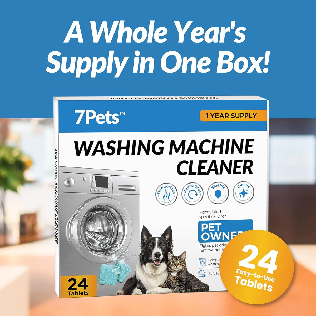 Washing Machine Cleaner Tablets - 24 Count 1-Year Supply | Formulated for Pet Owners | Pet-Friendly