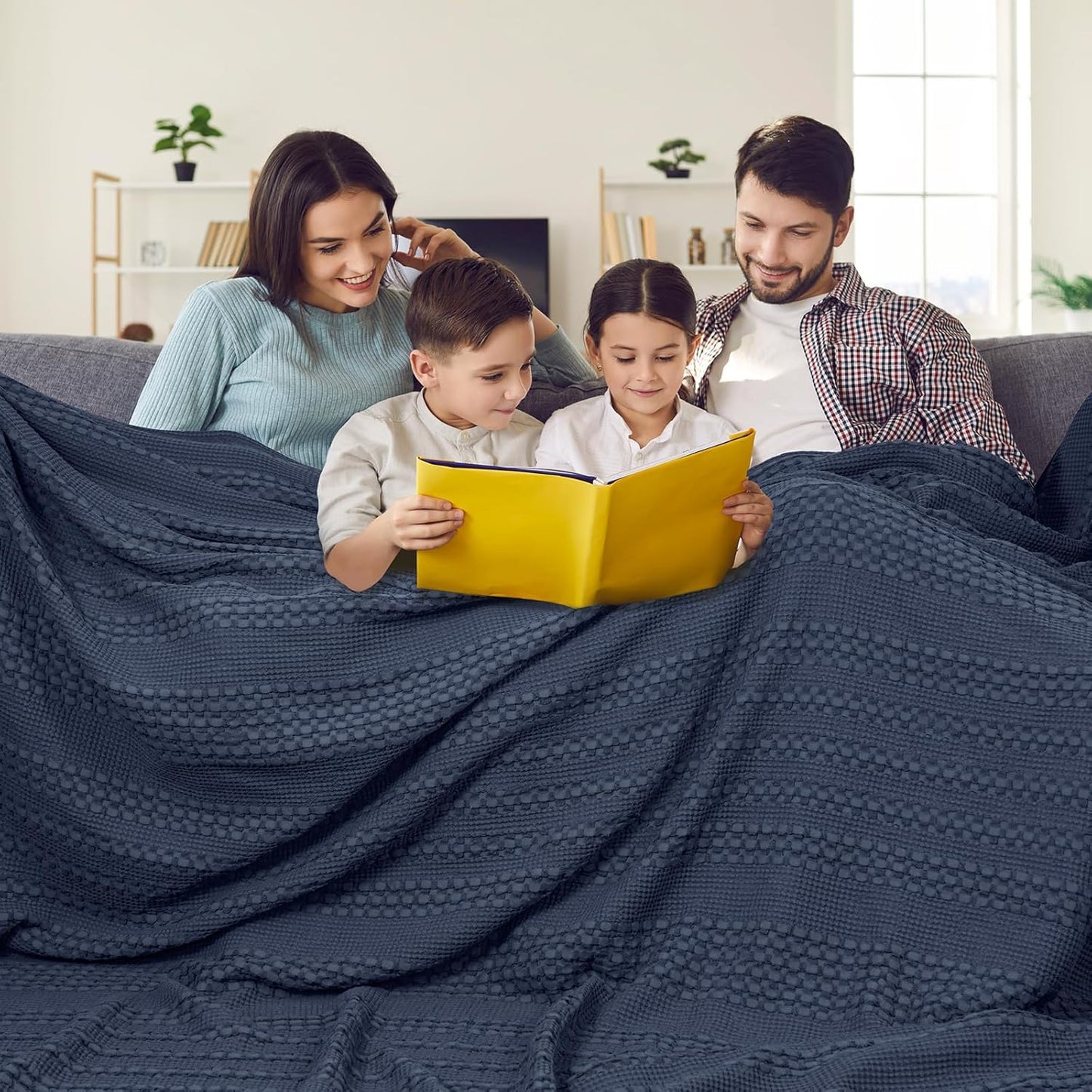 PHF 100% Cotton Waffle Blanket Oversized King 120"x120", Lightweight Breathable Extra Large 10'x10'