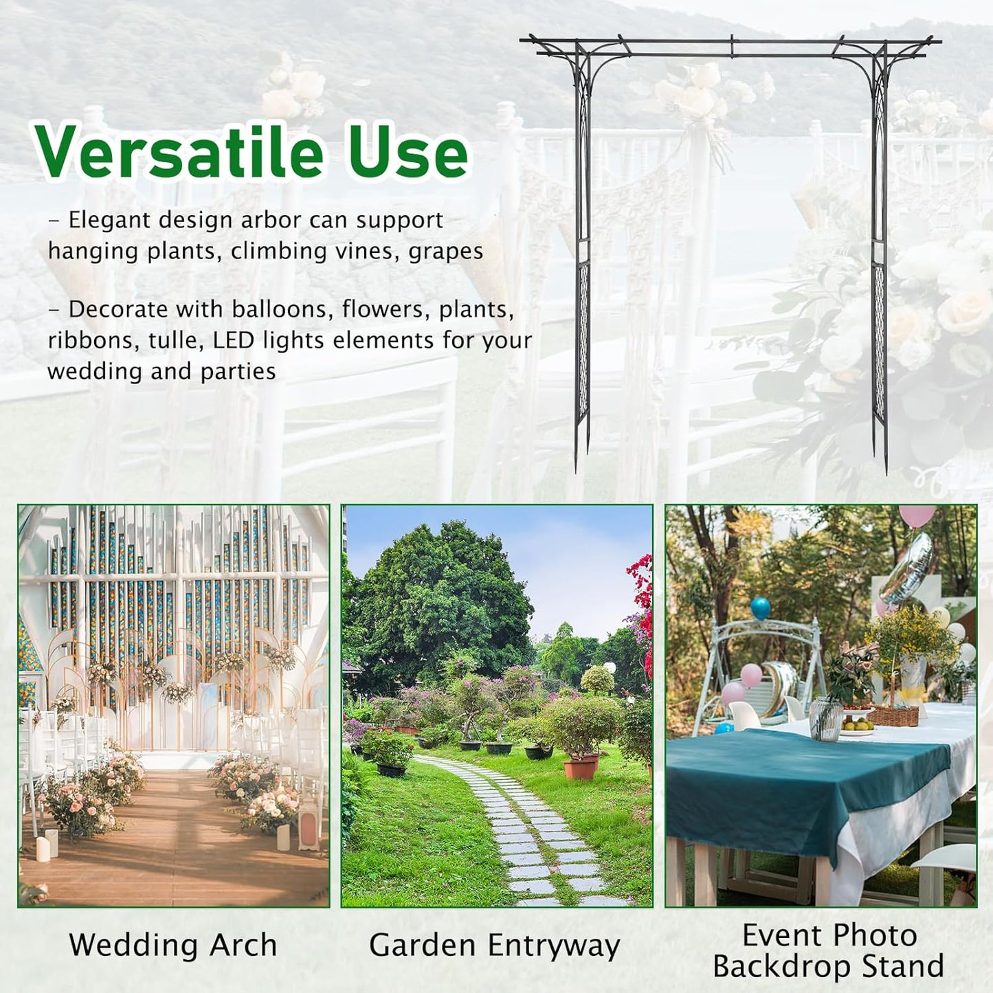 VINGLI Garden Arbor, Arch for Wedding Ceremony Party, Christmas Garden Decor Steel Garden Trellis