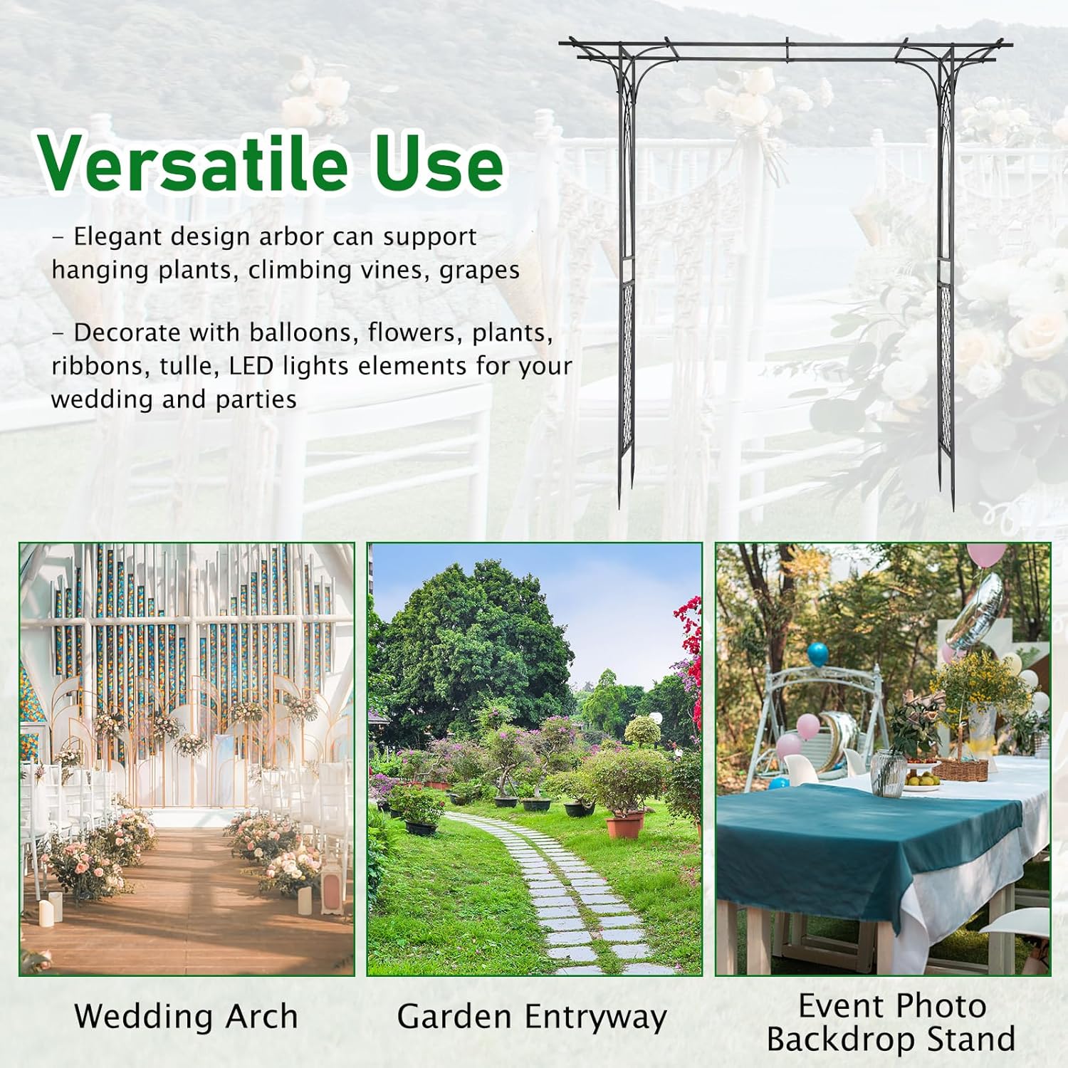 VINGLI Garden Arbor, Arch for Wedding Ceremony Party, Christmas Garden Decor Steel Garden Trellis