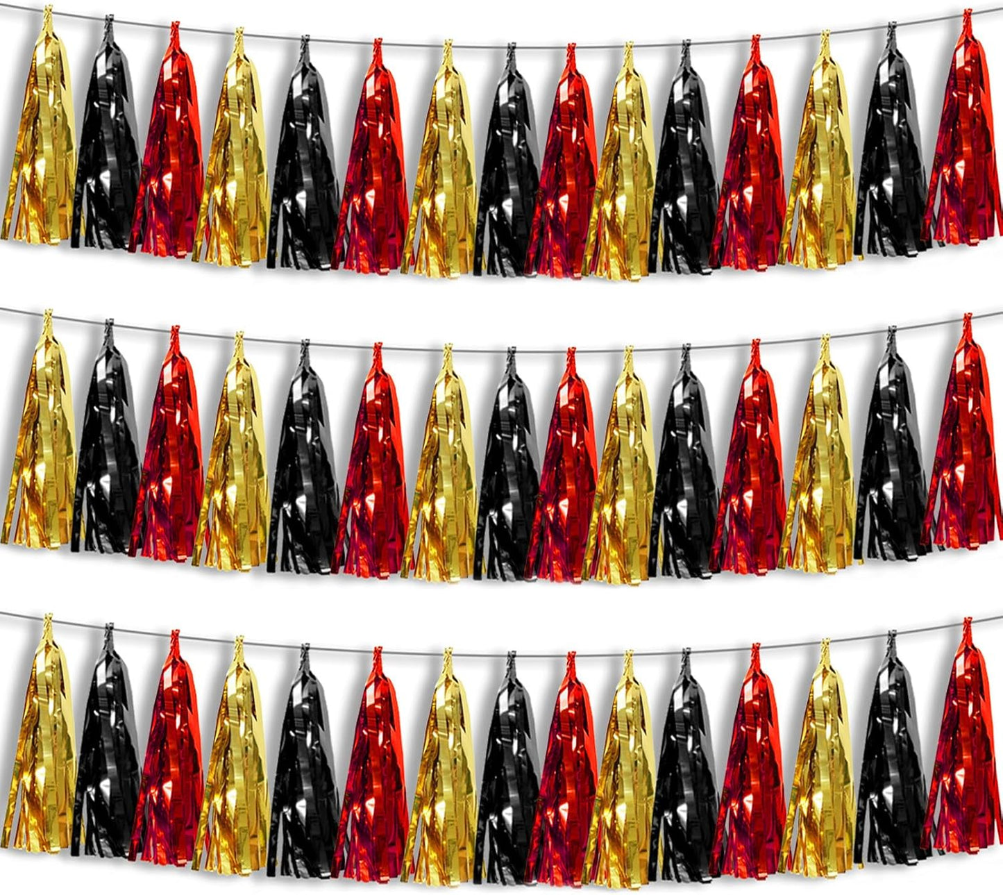 3P Black-Red Gold Foil Fringe Metallic Tassel Garland, Tassels Banner Streamers for Parade Floats