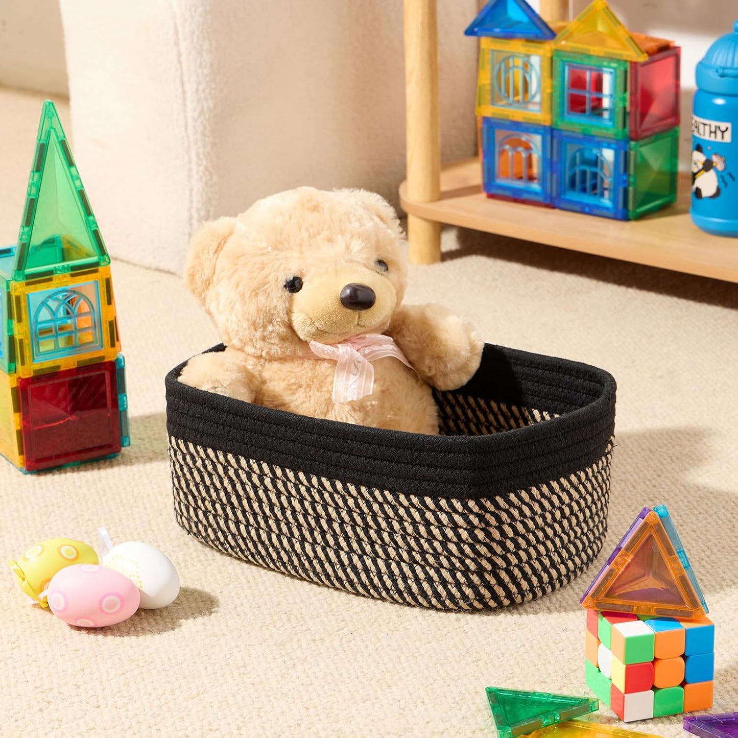 Small Storage Baskets for Organizing | Closet Organizer Bins | Shelf Toy Basket | Woven Rope